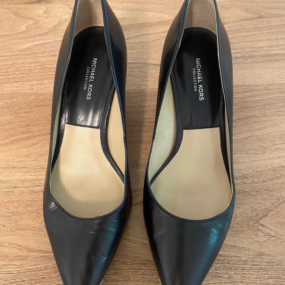 Micheal Kors 2 inch Black Heels with metal detail at Toe